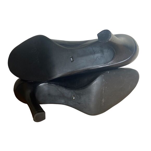 Franco Sarto High Heels Size 10 Black Leather Open Peep Toe Slip On Pumps - Picture 3 of 9